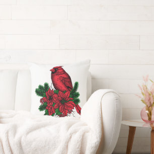 Cardinal bird, Christmas illustration Cushion
