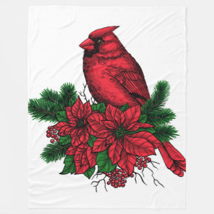 Cardinal bird, Christmas illustration Fleece Blanket