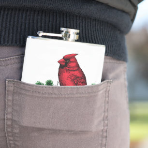 Cardinal bird, Christmas illustration Hip Flask