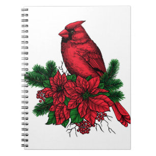 Cardinal bird, Christmas illustration Notebook