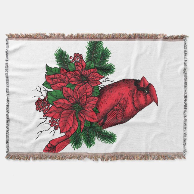 Cardinal bird, Christmas illustration Throw Blanket (Front)