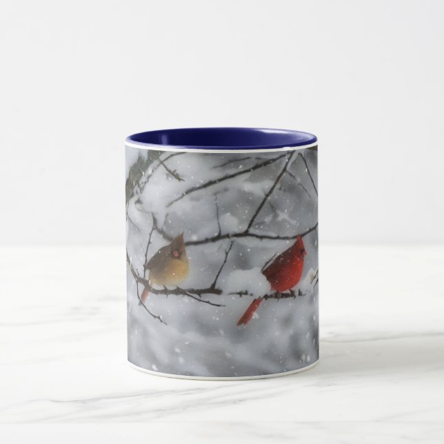 Cardinal Bird Couple in Snow Tree Nature Mug (Center)
