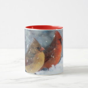 Cardinal Bird Couple on a Fence Snowing Mug Cup