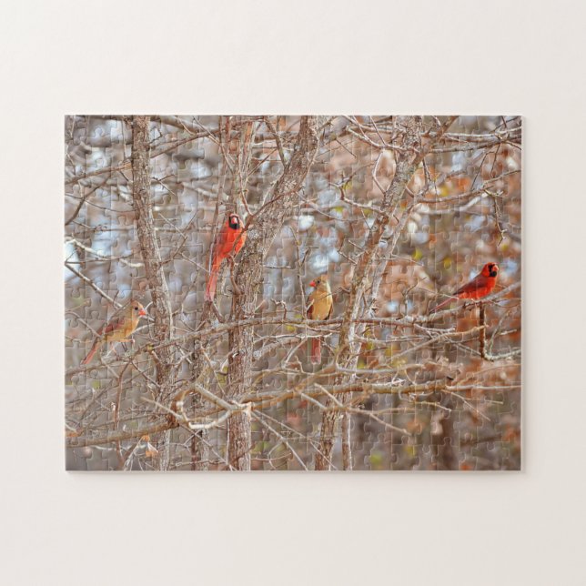 Cardinal Bird Couples Fall Season Tree Nature Jigsaw Puzzle (Horizontal)