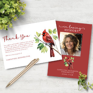 Cardinal Bird Funeral Memorial Photo Thank You