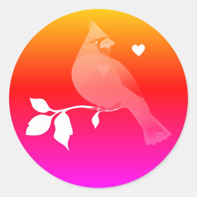 Cardinal Bird Hearts Pink Red Orange Ombre Label (Front)