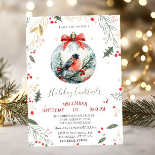 Cardinal Bird Holly Berry Ball Company Christmas Invitation