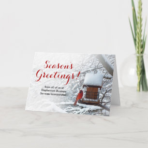 Cardinal Bird in Snow Tree Business Christmas Holiday Card