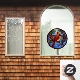Cardinal Bird In The Berry Bush Faux Stained Glass