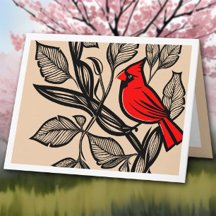 Cardinal Bird & Leaves Thanks For Support Funeral Thank You Card