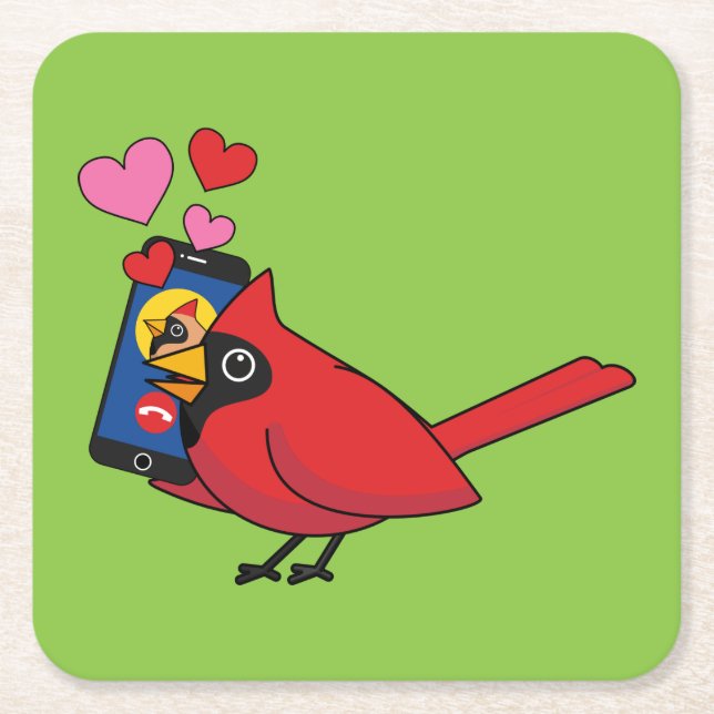 Cardinal Bird Love Mating Calls Square Paper Coaster (Front)