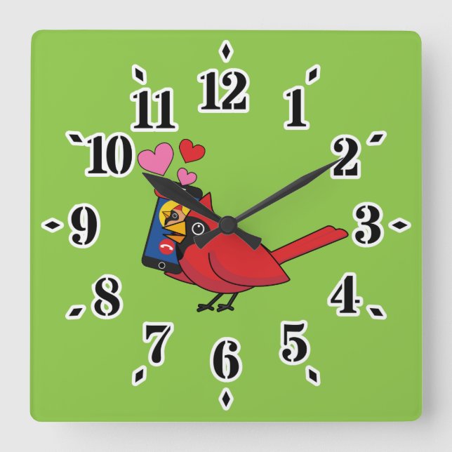 Cardinal Bird Love Mating Calls Square Wall Clock (Front)