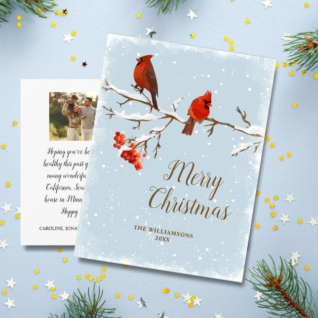 Cardinal Bird Merry Christmas Family Photo Postcar Postcard (Creator Uploaded)