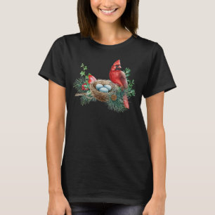 Cardinal Bird Nest In Pine Branches Redbird Bird T-Shirt