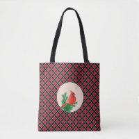 Cardinal bird on black and red chequered