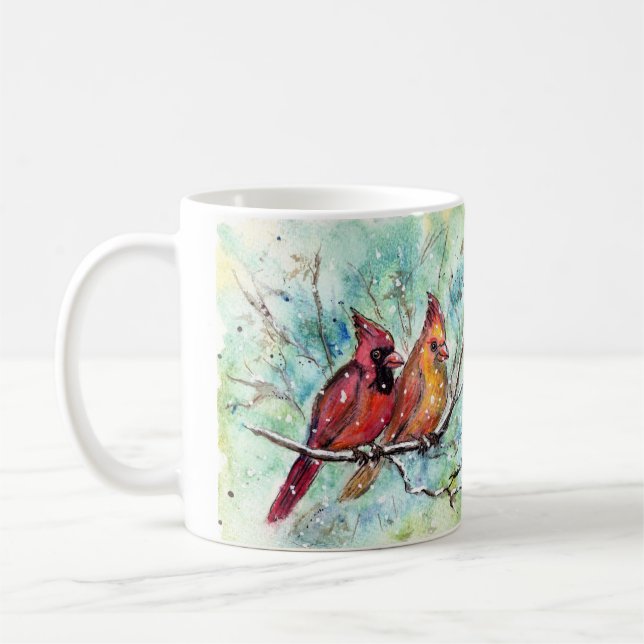 Cardinal Bird Pair Art Coffee Mug (Left)