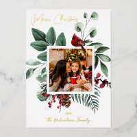 Cardinal Bird & Pine Merry Christmas Photo