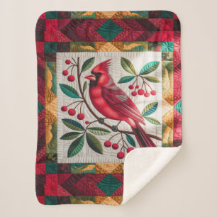 Cardinal Bird Quilt, Fleece Blanket – Vibrant Red