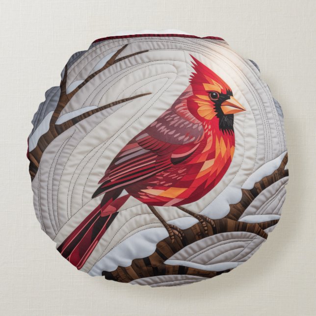Cardinal Bird Quilt & Throw Pillow – Red Cardinal  (Front)
