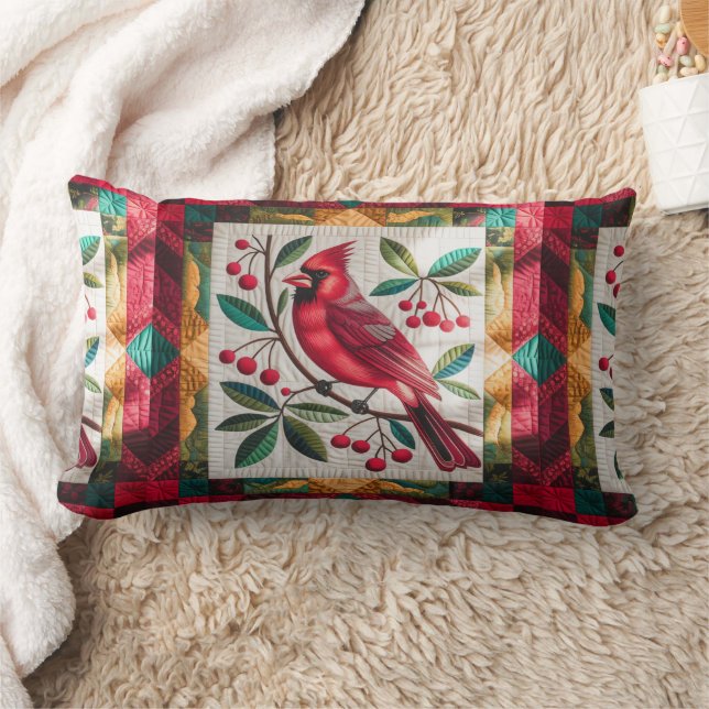 Cardinal Bird Quilt, Throw Pillow Vibrant Red Card (Blanket)