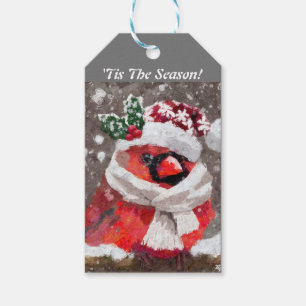 Cardinal Bird Scarf & Hat in Snow Christmas Gift Tags