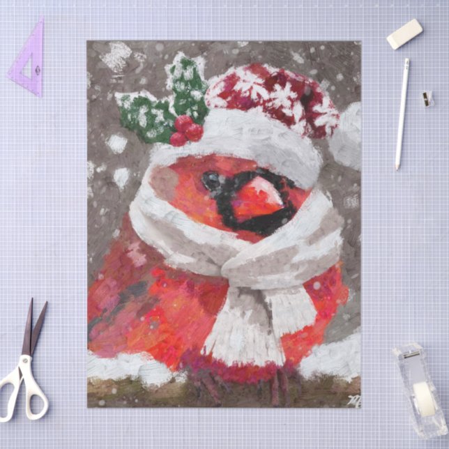 Cardinal Bird Scarf Hat Snow Christmas Decoupage Tissue Paper (Craft)