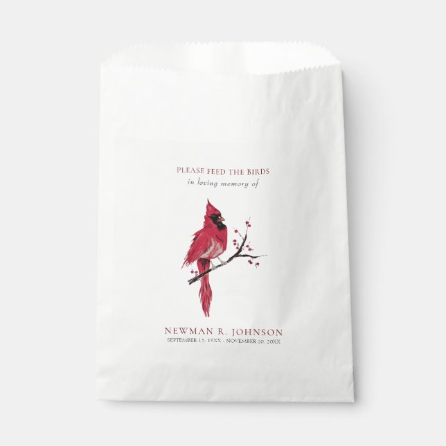 Cardinal Bird Seed Packet Funeral Memorial Favour Bag (Front)