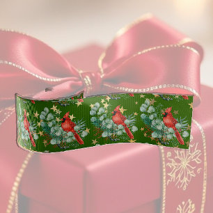 Cardinal Bird & Stars Satin Ribbon