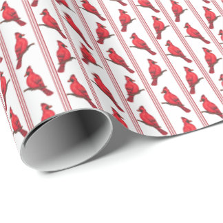 Cardinal Bird Stripes Wrapping Paper