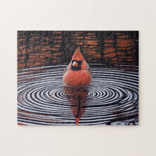 Cardinal Bird Taking a Bath Jigsaw Puzzle