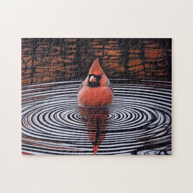 Cardinal Bird Taking a Bath Jigsaw Puzzle (Horizontal)