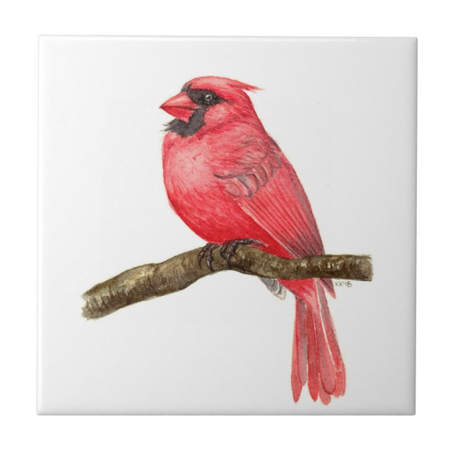 Cardinal bird watercolor ceramic tile (Front)