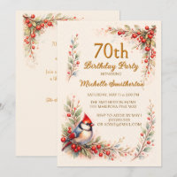 Cardinal Bird Watercolor Floral 70th Birthday