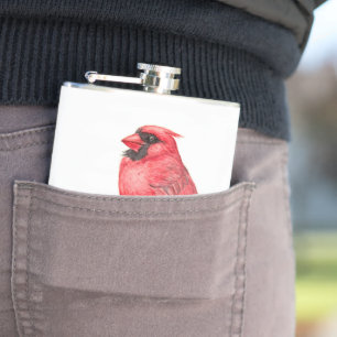 Cardinal bird watercolor hip flask