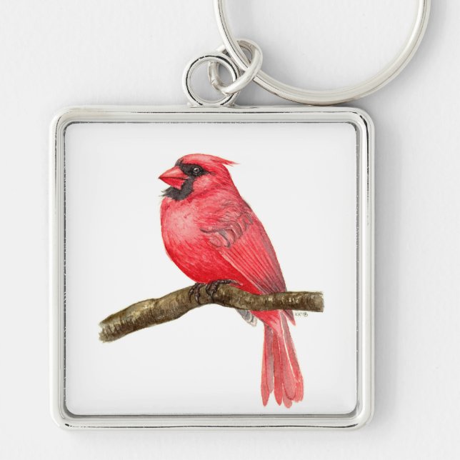 Cardinal bird watercolor key ring (Front)