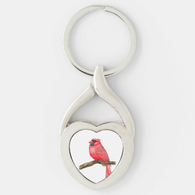Cardinal bird watercolor key ring (Front)