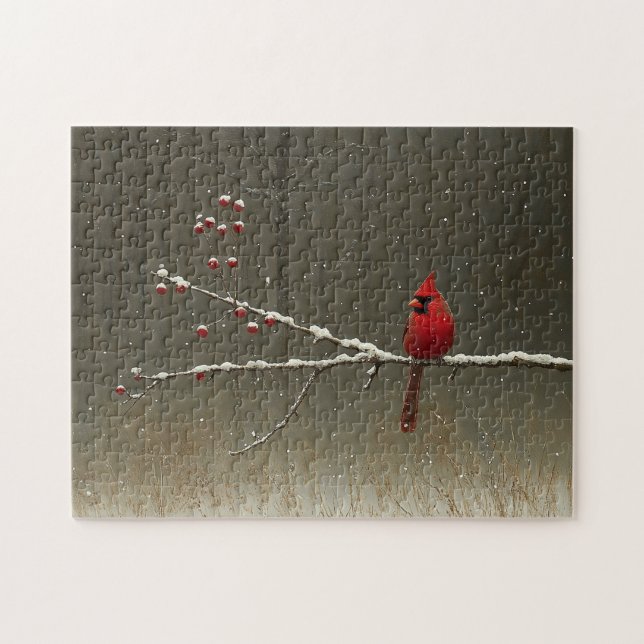 Cardinal Bird Winter Berry Tree Jigsaw Puzzle (Horizontal)