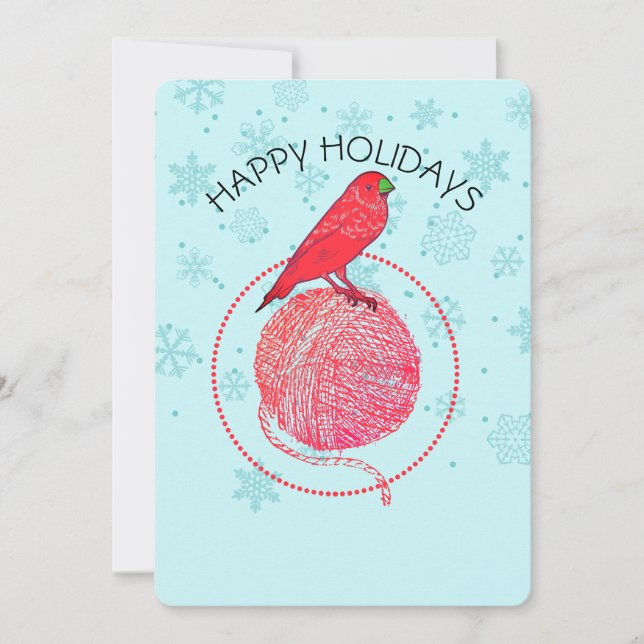Cardinal bird yarn knitting crochet Christmas Holiday Card (Front)