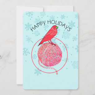 Cardinal bird yarn knitting crochet Christmas Holiday Card