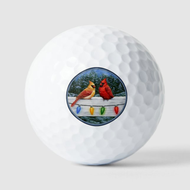 Cardinal Birds and Christmas Lights Golf Balls (Front)