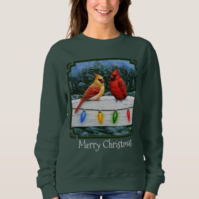 Cardinal Birds and Christmas Lights Sweatshirt (Front)