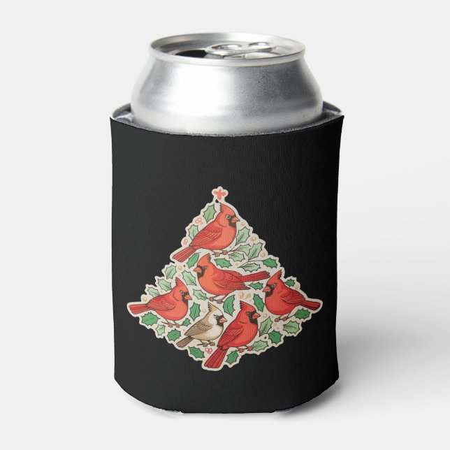 Cardinal Birds Christmas Tree Xmas Holiday Family Can Cooler (Can Front)