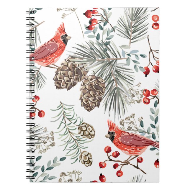 Cardinal Birds Christmas Vintage Pattern Notebook (Front)