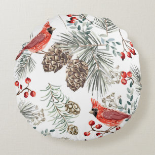 Cardinal Birds Christmas Vintage Pattern Round Cushion