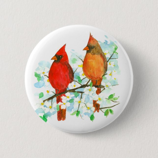 Cardinal Birds Dogwood Tree 6 Cm Round Badge (Front)