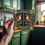 Cardinal Birds Flowers Art Deco Nouveau Wall Decor Ceramic Tile<br><div class="desc">This ceramic tile features two birds and floral patterns reminiscent of the iconic style of Mackintosh. He was a prominent Scottish architect, designer, and artist of the Art Nouveau movement. Clean lines, geometric shapes, and a strong sense of symmetry characterise his work. These elements are beautifully represented in our collection...</div>