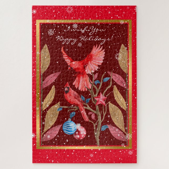Cardinal Birds on the Christmas Tree Customise Jigsaw Puzzle (Vertical)