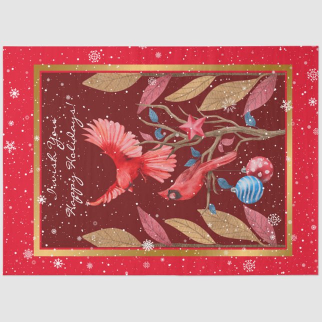 Cardinal Birds on the Christmas Tree Customise Tissue Paper (Front)