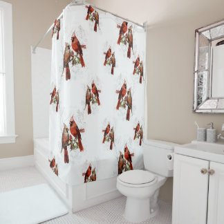 Cardinal birds shower curtain