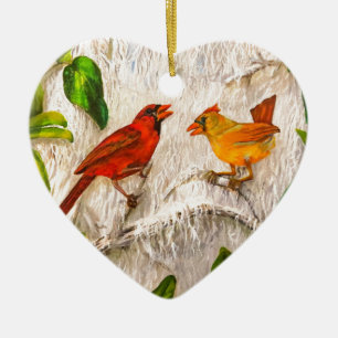 Cardinal birds Singing of love Ceramic Ornament